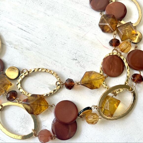 Gold and brown tone multi strand statement necklace - Picture 7 of 12